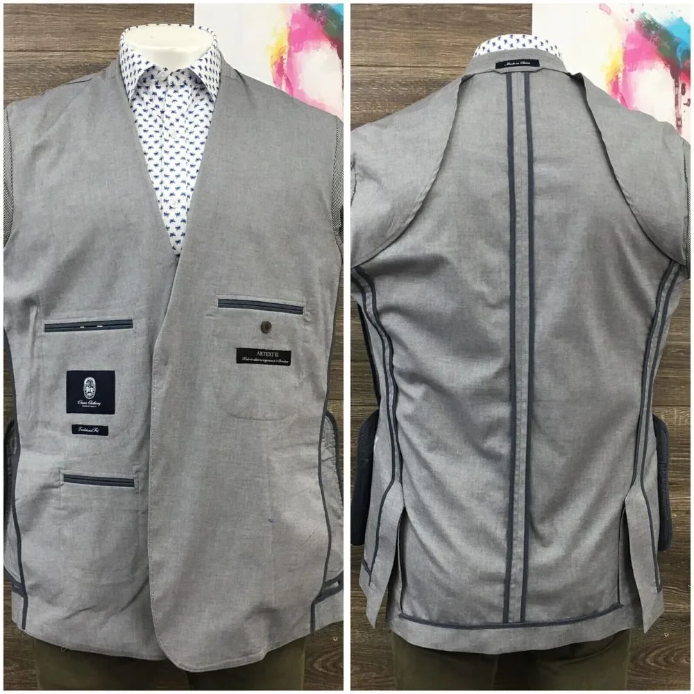 LAND'S END Mens Blazer Sport‎ Coat Casual Jacket Size 46R Gray Cotton Suit